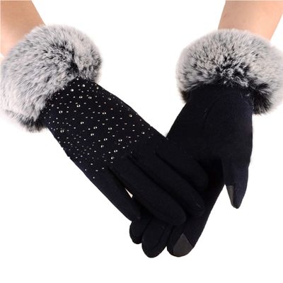 Womens Winter Gloves Touch Screen Gloves Crystal Thick Warm Fleece Windproof Mittens Snow Ski Gloves (Black)