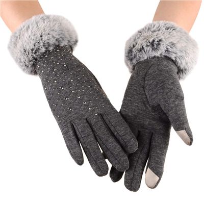 Womens Winter Gloves Touch Screen Gloves Crystal Thick Warm Fleece Windproof Mittens Snow Ski Gloves (Grey)