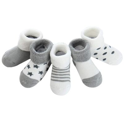 AkoMatial 5 Pairs Newborn Baby Boy Girl Sock Terry Fabric Winter Anti-slip Dots Stripe Star Warm Thick Socks
