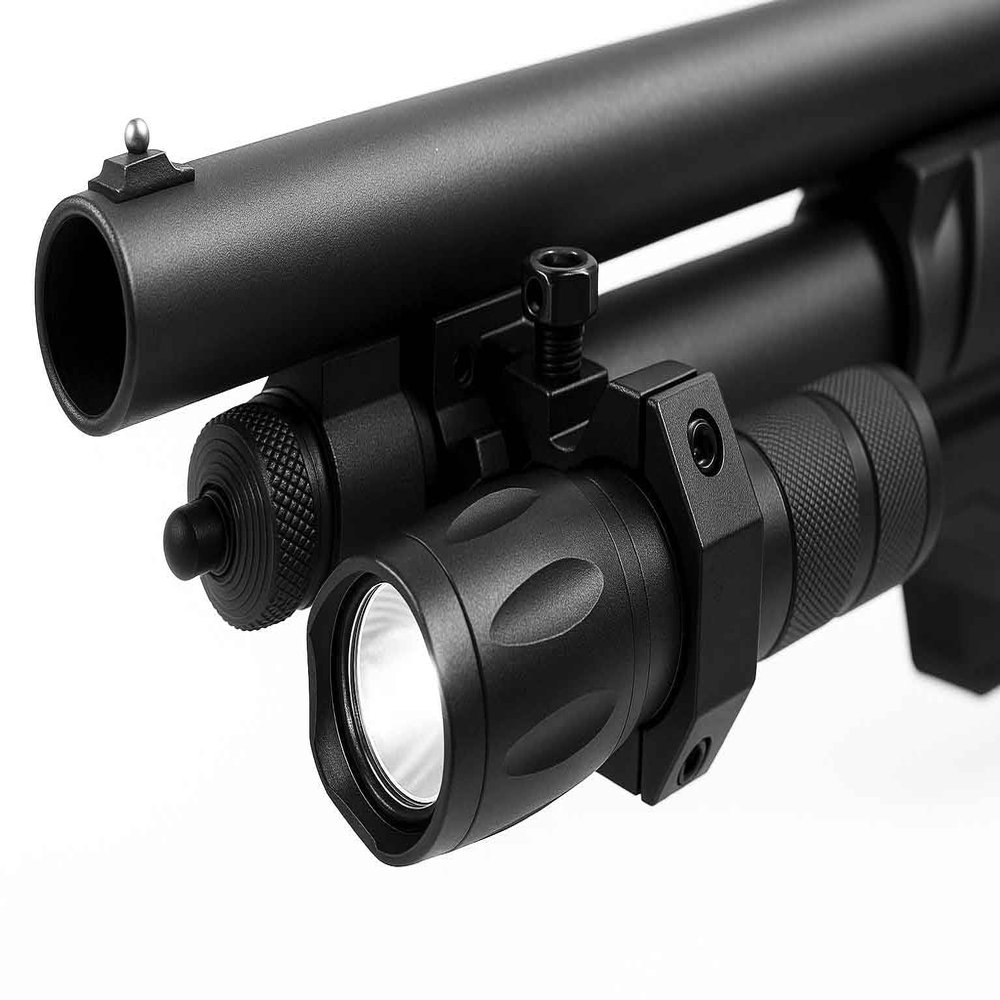 TRINITY 1000 Lumen Tactical Flashlight with Picatinny Weaver Mount Aluminum High Output Light Compatible with Mossberg 500 12 Gauge Pump, Black