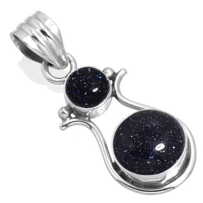 JEWELOPORIUM Blue Sunstone Silver Necklace, 925 Sterling Silver Pendant for Women, Round Gemstone Boho Jewelry
