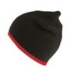 COUVER 8 inch Bottom Striped Knit Beanie - 100% Acrylic Windproof Skull Hat Black/Red view 2