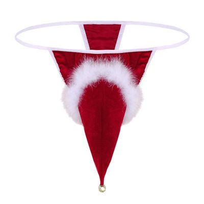 ACSUSS Sexy Men's Christmas Santa Hat G-String Gag Gift Bikini Thongs Fancy Costume Santa Bell Medium