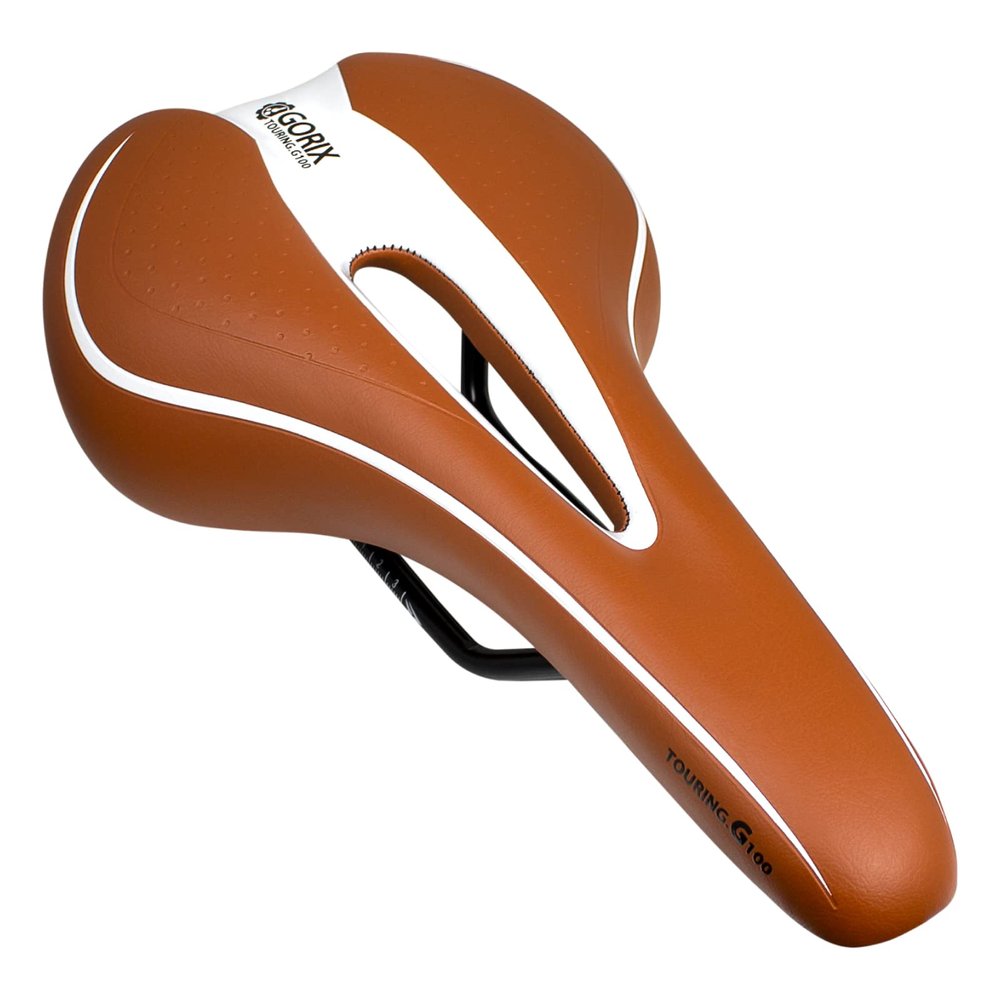 GORIX Bike Saddle Seat Comfortable Cushion with Rail Mountain Road Bicycle for Men and Women (GX-C19) (Light BrownWhite)