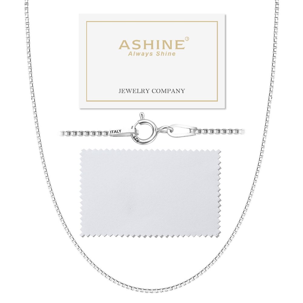 ASHINE 19 inch Silver Chain for Men Necklace for Women Silver Necklace Valentine Jewelry Charm Dainty Replacement for Pendant (1mm Box Chain Spring Ring Clasp 19 Inches)