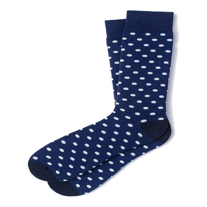 Alynn Men's Hipster Designer Power Polka Dot Design Luxury Crew Dress Socks (Blue & White)