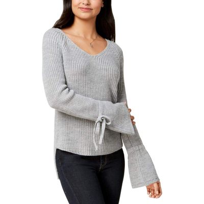 American Rag Womens Knit Bell Sleeves V-Neck Sweater Gray L