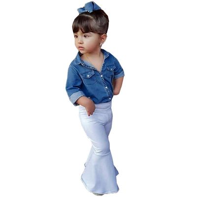 Infant Baby Toddler Girls Clothes Outfits 1-4 Years Old Kids Fashion Denim Tops Shirt Bell-Bottoms Pants Sets (18-24 Months, Blue)