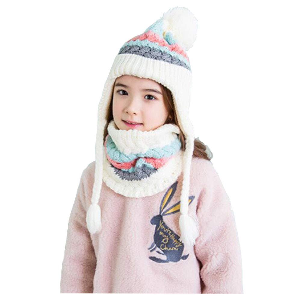 Hat Children's Hat Warm Gloves Knit Hat Scarf Combination (Color : Grayish White)