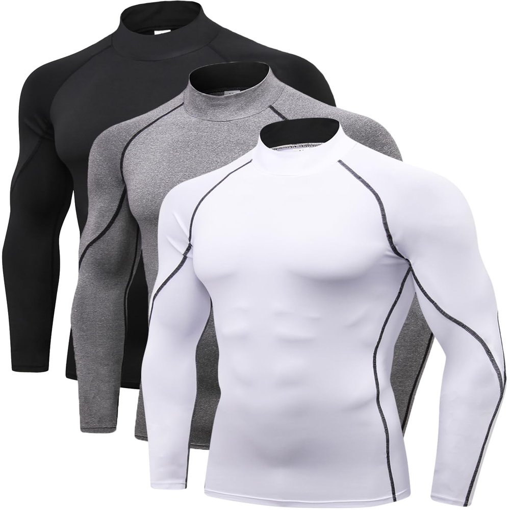 2/3 Pack Men's Compression Shirts Long Sleeve Workout Shirts Mock Turtleneck Athletic Base Layer Active Undershirts Tops