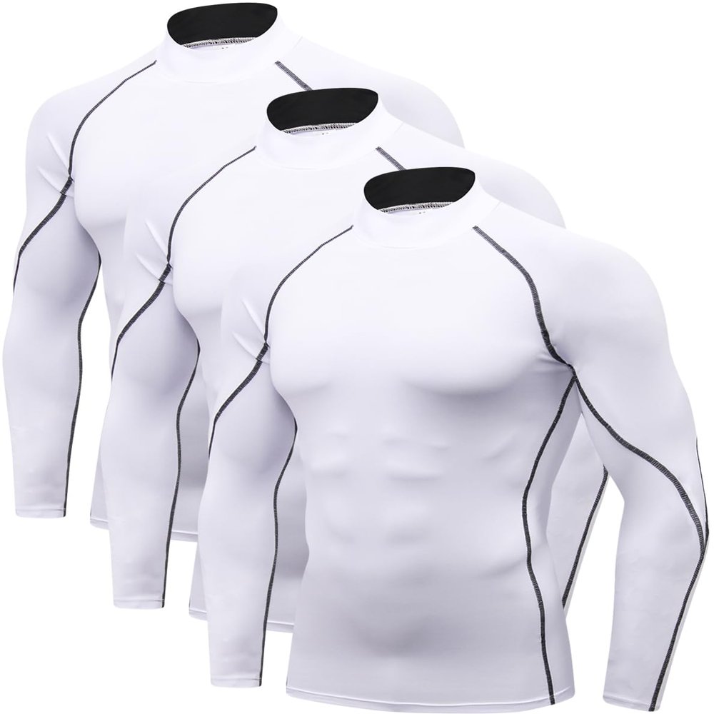 2/3 Pack Men's Compression Shirts Long Sleeve Workout Shirts Mock Turtleneck Athletic Base Layer Active Undershirts Tops