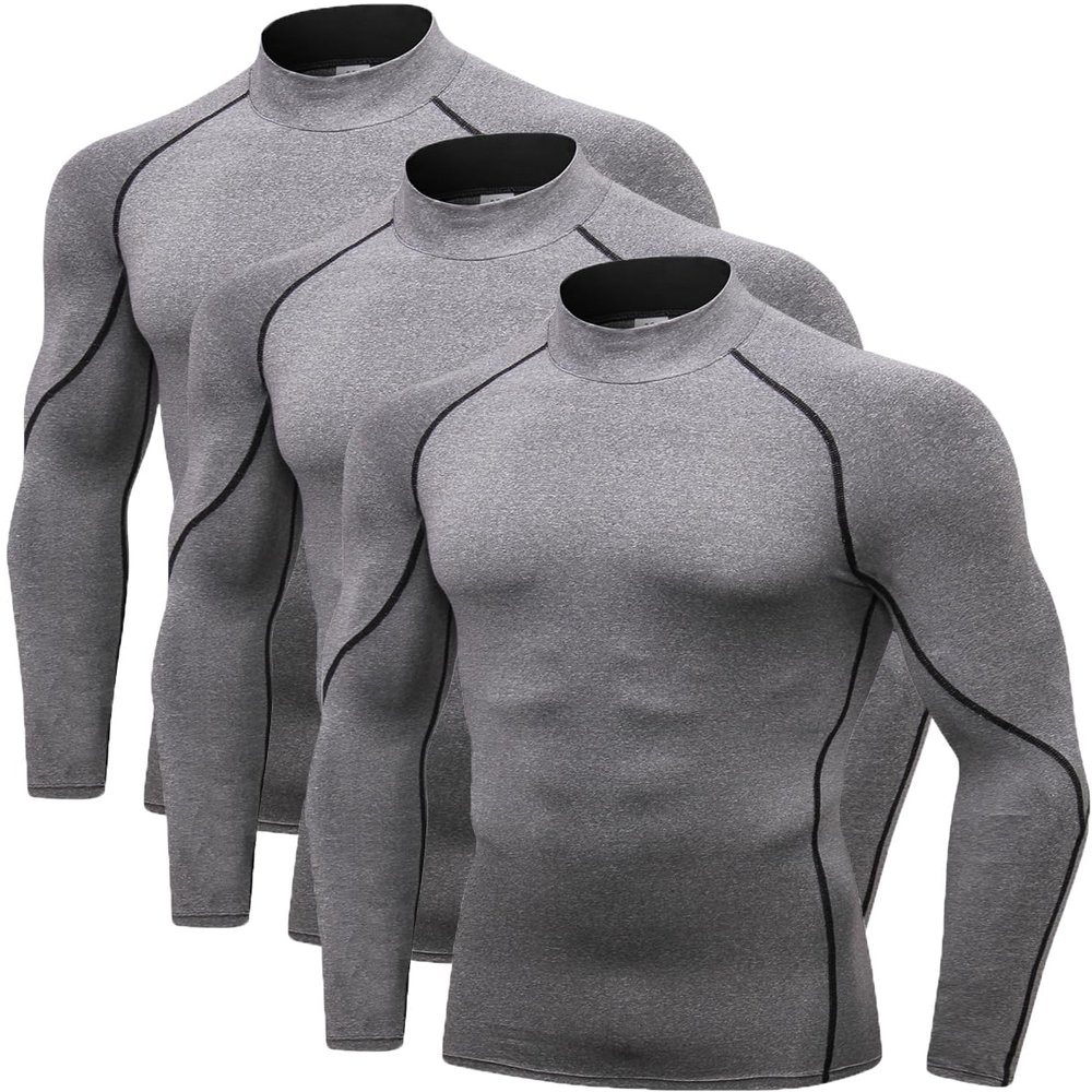 2/3 Pack Men's Compression Shirts Long Sleeve Workout Shirts Mock Turtleneck Athletic Base Layer Active Undershirts Tops