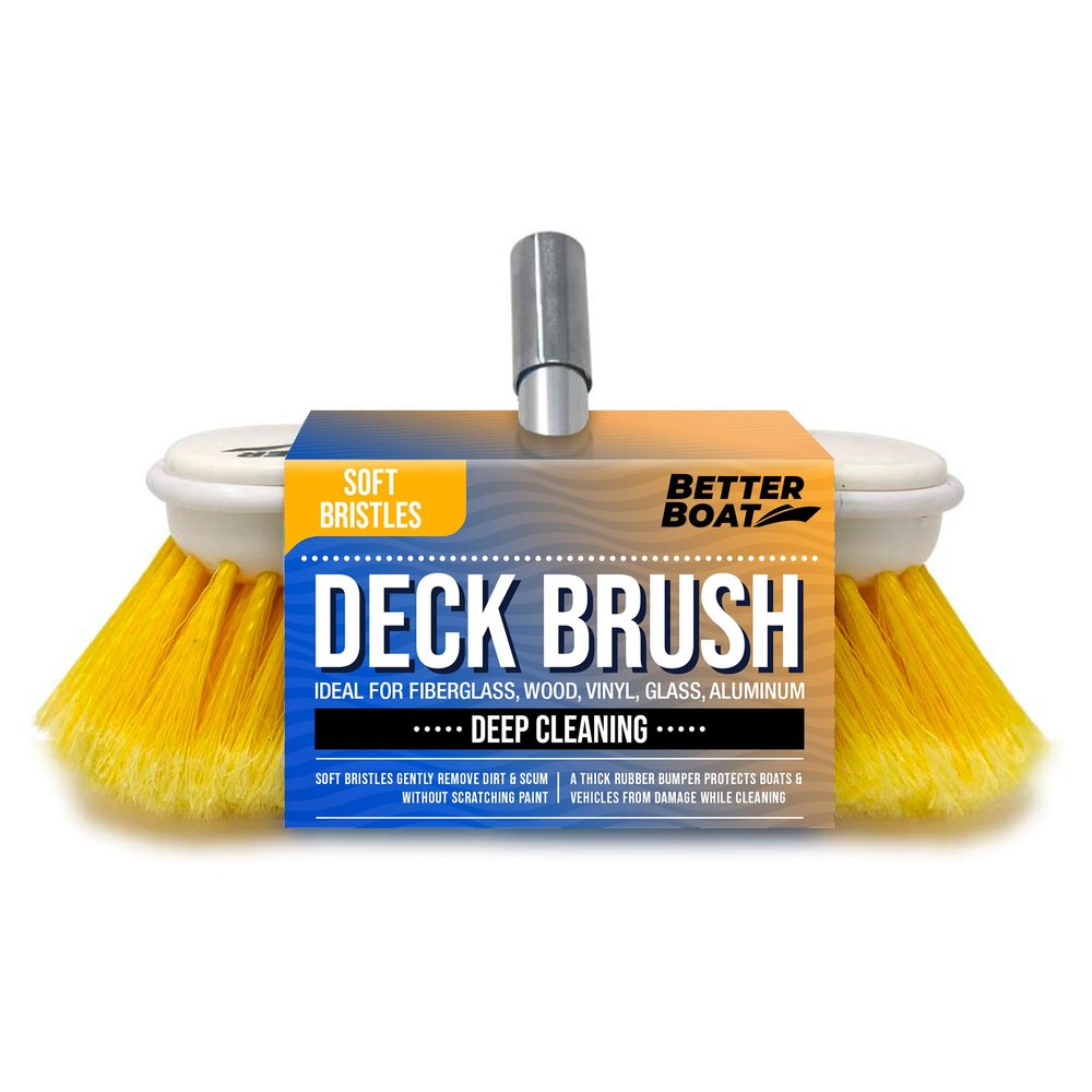 Soft Boat Deck Brush, Heavy-Duty Marine Brush Head, 8" Bristle with Bumper, 3/4" Thread Handle, for RV, Truck, and Auto Cleaning