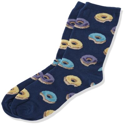 Hot Sox Big Boy's Food Novelty Casual Crew Socks Sockshosiery, DONUT (Dark Blue), Small/Medium Youth