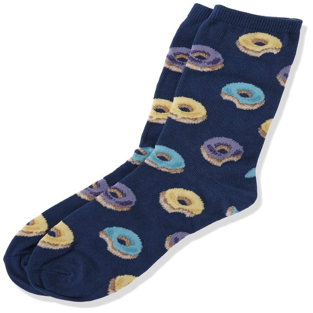 Hot Sox Big Boy's Food Novelty Casual Crew Socks Sockshosiery, DONUT (Dark Blue), Small/Medium Youth