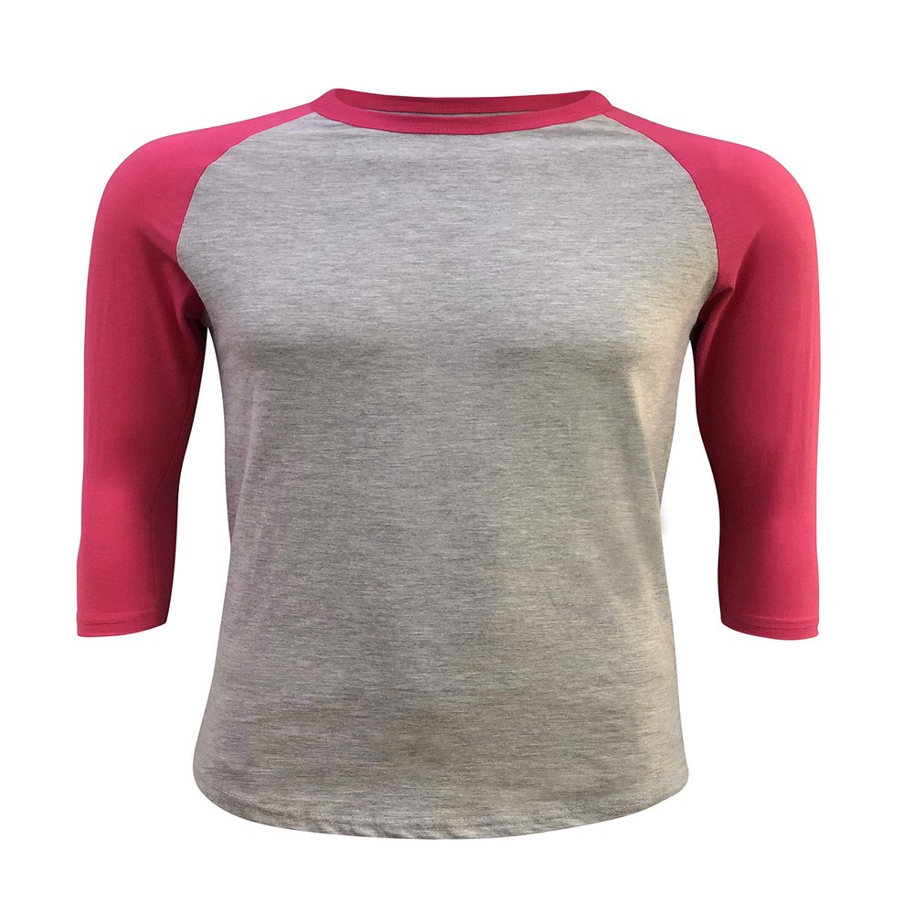 ILTEX Plain Raglan Lightweight Cotton and Polyester T-Shirt 3/4 Sleeves Athletic Baseball Jersey Unisex Multi Function Sports, Outdoors and Gym (20+ Colors) (Gray/Hot Pink, Small)