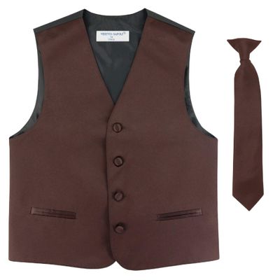 BOY'S Dress Vest & NeckTie Solid Chocolate Brown Color Neck Tie Set size 8