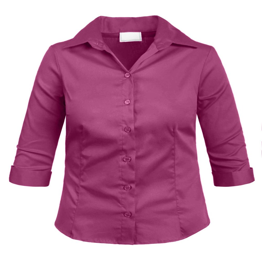 NE PEOPLE Girl's Simple Casual 3/4 Sleeve Roll Up Button Down Blouse Shirts
