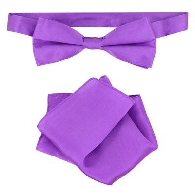 Biagio 100% Silk BowTie Solid Purple Indigo Color Mens Bow Tie & Handkerchief