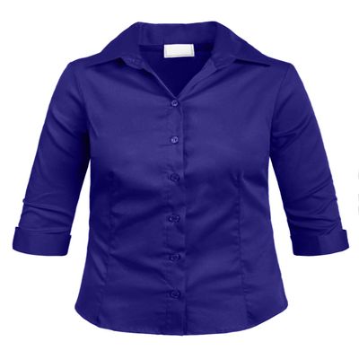 NE PEOPLE Girl's Simple Casual 3/4 Sleeve Roll Up Button Down Blouse Shirts