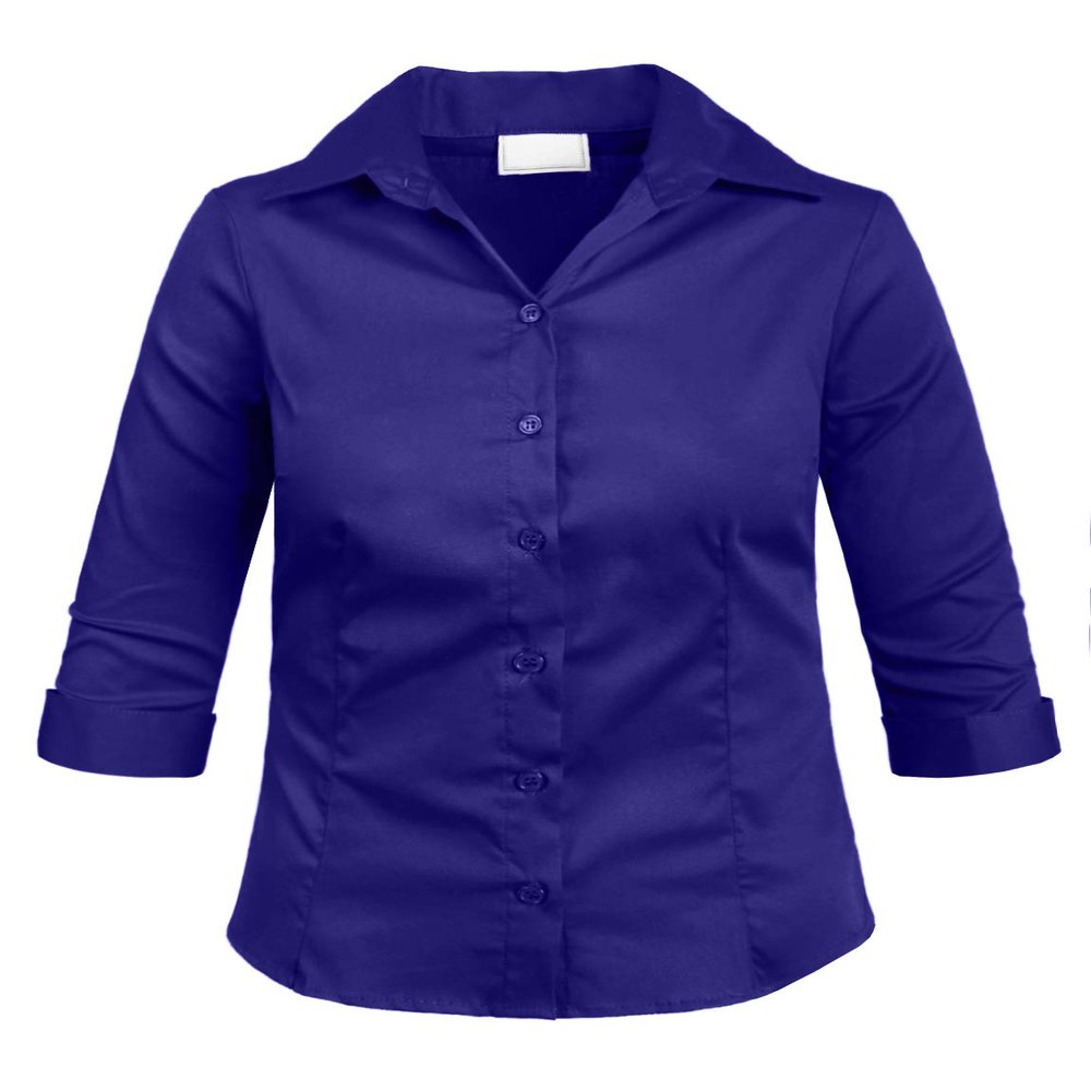 NE PEOPLE Girl's Simple Casual 3/4 Sleeve Roll Up Button Down Blouse Shirts