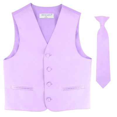 Vesuvio Napoli BOY'S Dress Vest & NeckTie Solid Lavender Purple Color Neck Tie Set size 4