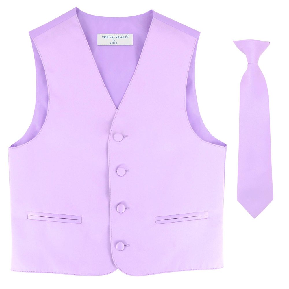 Vesuvio Napoli BOY'S Dress Vest & NeckTie Solid Lavender Purple Color Neck Tie Set size 4