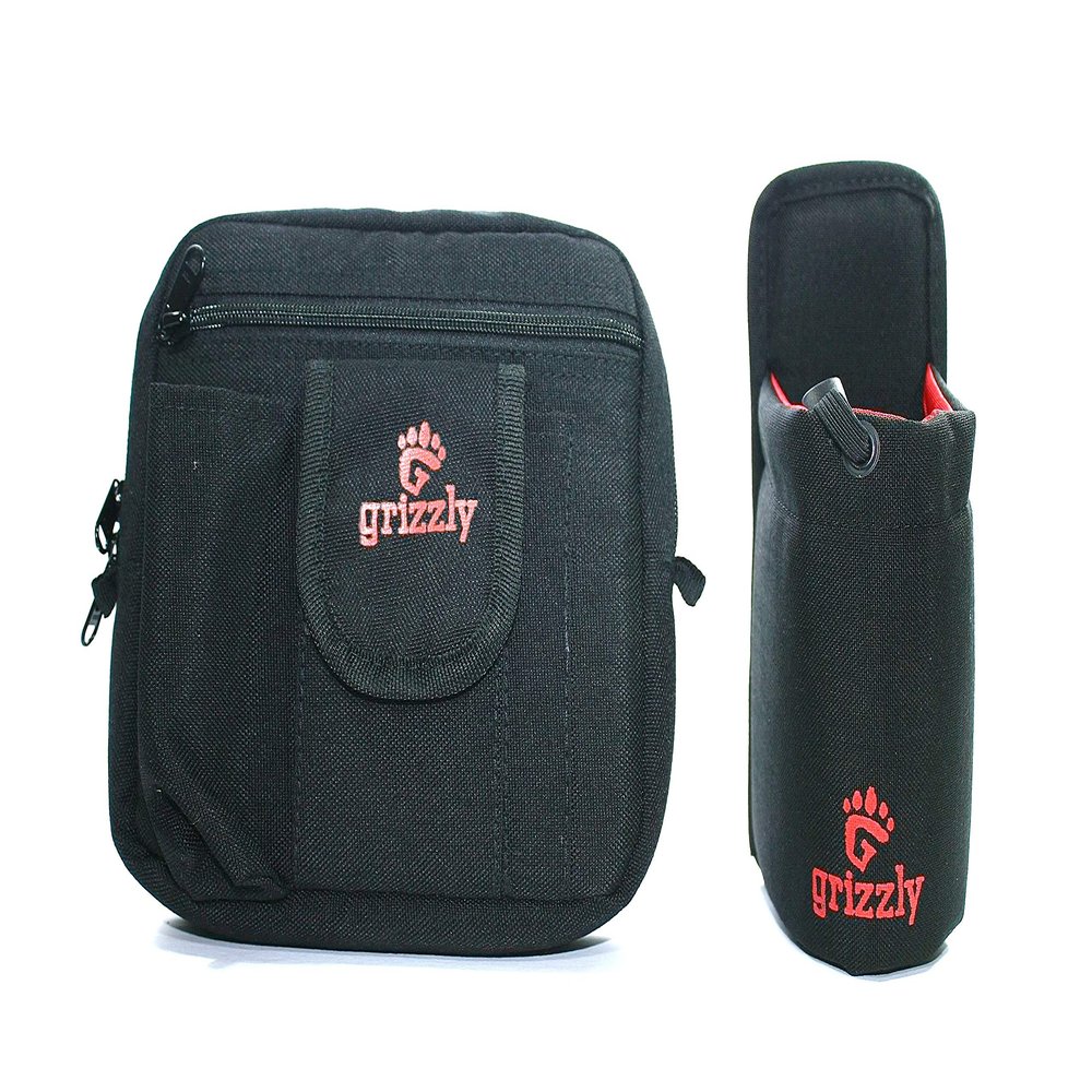 Grizzly SNAKE RIVER Adjustable Water Bottle Holder and Grizzly Medium Gear Bag Combination. Hiking Walking, Birding, Photography, Dog Walking Attach to Belts or Grizzly Dakota Utility Belt