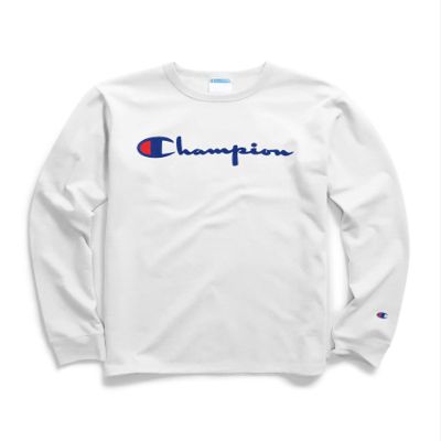 Champion Men's Heritage Long Sleeve Tee, White 90's Script, X Small