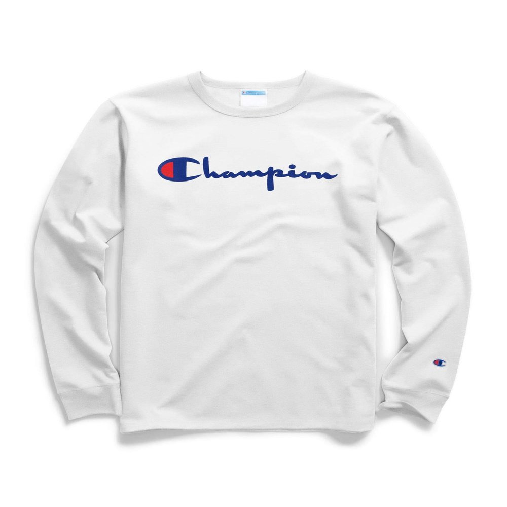 Champion Men's Heritage Long Sleeve Tee, White 90's Script, X Small