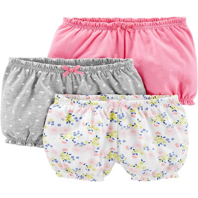 Simple Joys by Carter's Baby Girl's 3- Pack Short Shorts, Pink/Grey/Floral, 0-3 Months