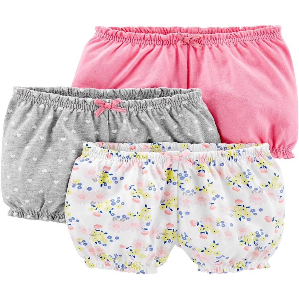 Simple Joys by Carter's Baby Girl's 3- Pack Short Shorts, Pink/Grey/Floral, 0-3 Months