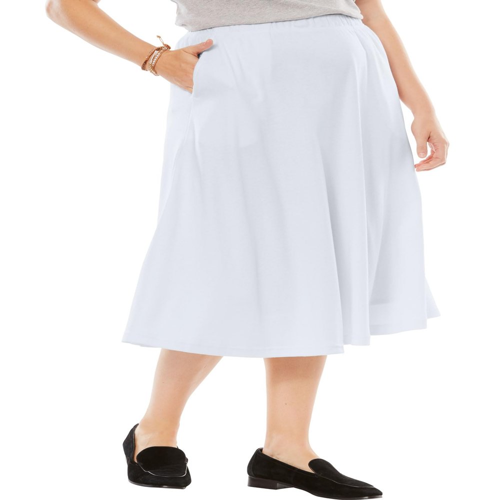 Woman Within Women's Plus Size Petite 7-Day Knit A-Line Skirt - 1XP, White