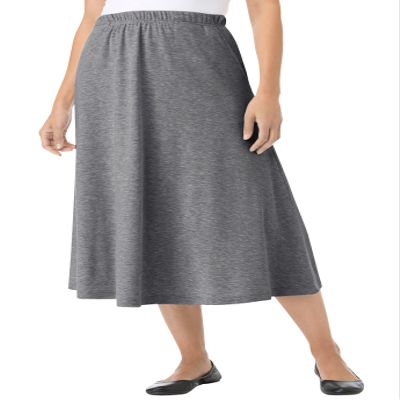 Woman Within Women's Plus Size Petite 7-Day Knit A-Line Skirt - 2XP, Medium Heather Grey Gray