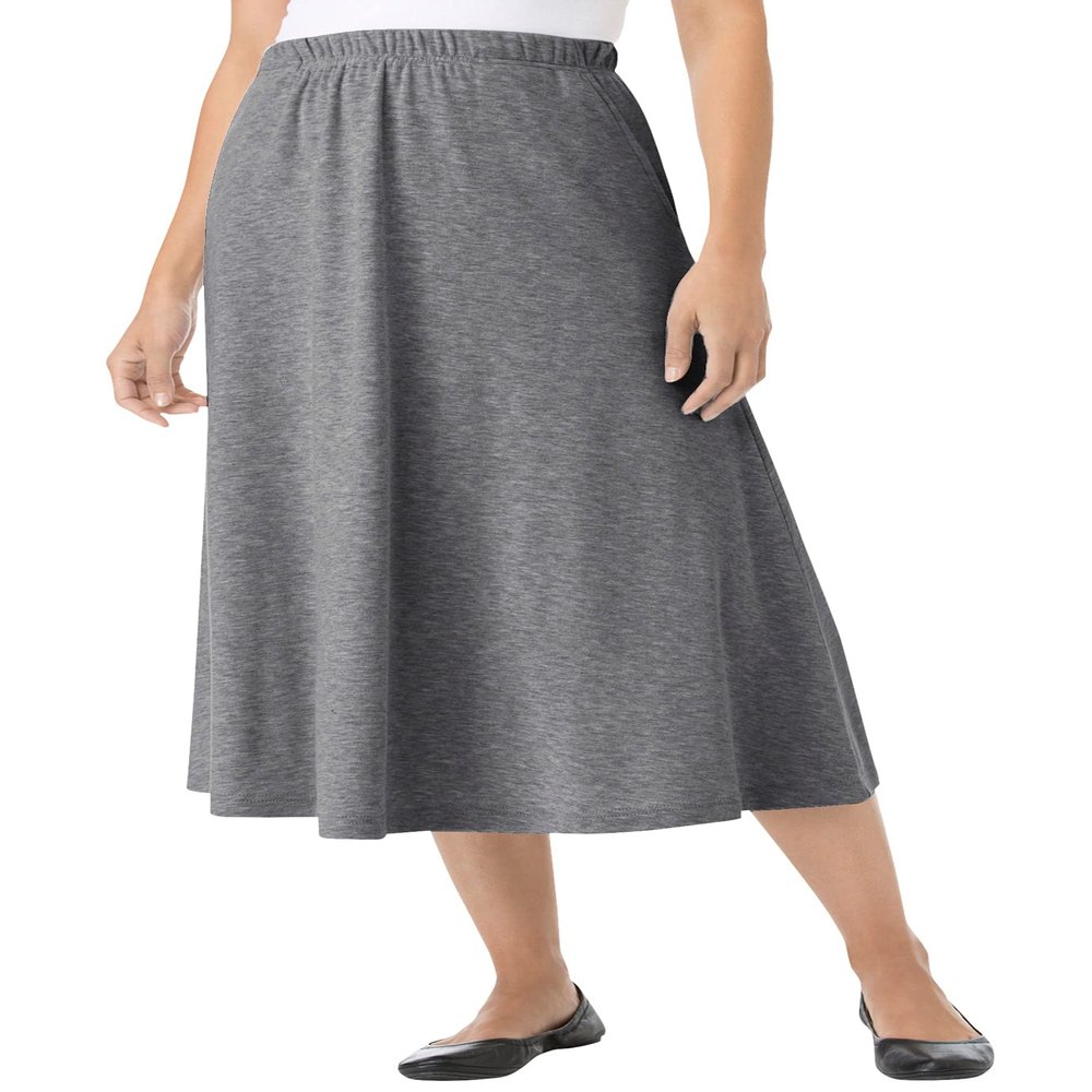 Woman Within Women's Plus Size Petite 7-Day Knit A-Line Skirt - 2XP, Medium Heather Grey Gray