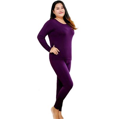 Cozylkx Women Winter Warm Thermal Underwear Set Plus Size Velvet Layered Long Johns Set, Purple-4XL