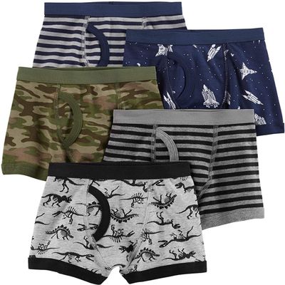 Carter's Boy's 5-Pack Cotton Boxer Briefs, Camo Green/Dinosaur/Stripes/Rockets, 7-Jun