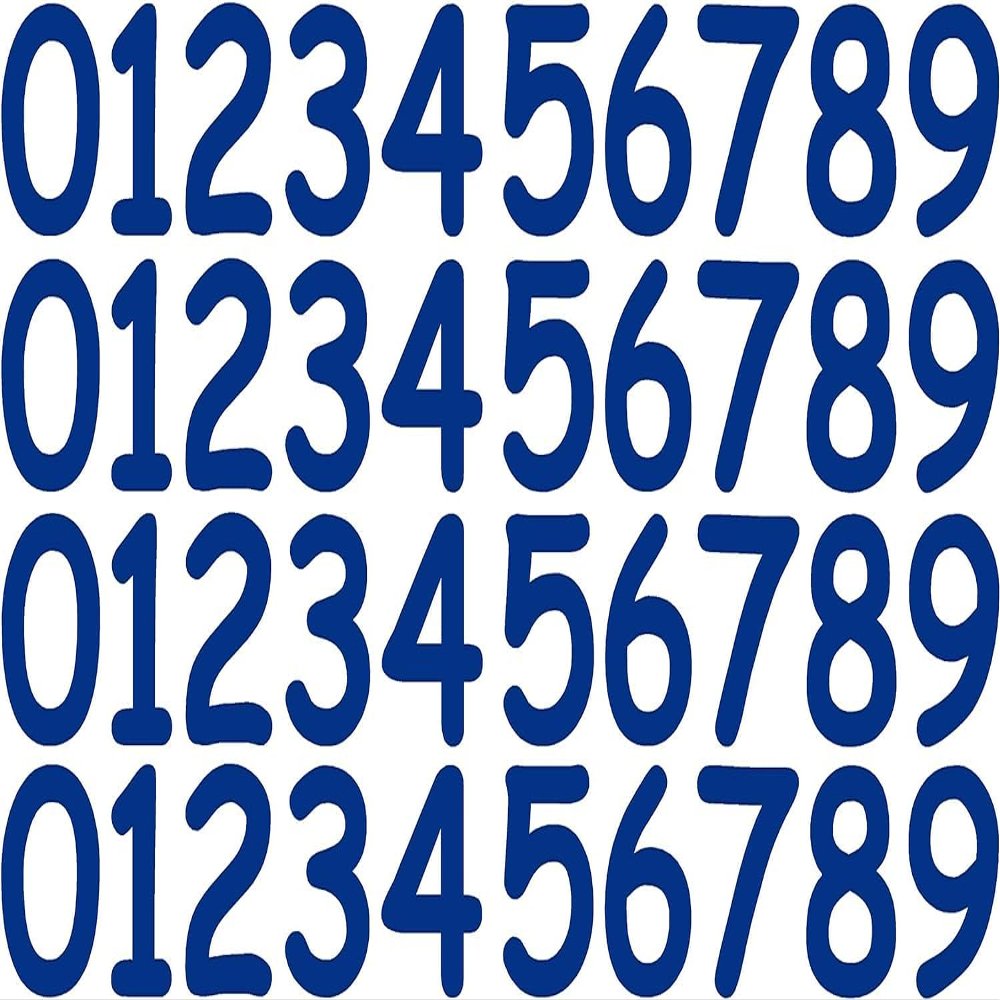 0-9 Numbers Blue Vinyl Sticker Decals Assorted Set of 40 Choose Size!! 1" to 12" (V1046BlueComic) (12")