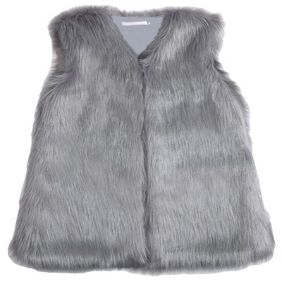 Youhan Women's Faux Fur Vest Coat Sleeveless Jacket (Medium, Gray)