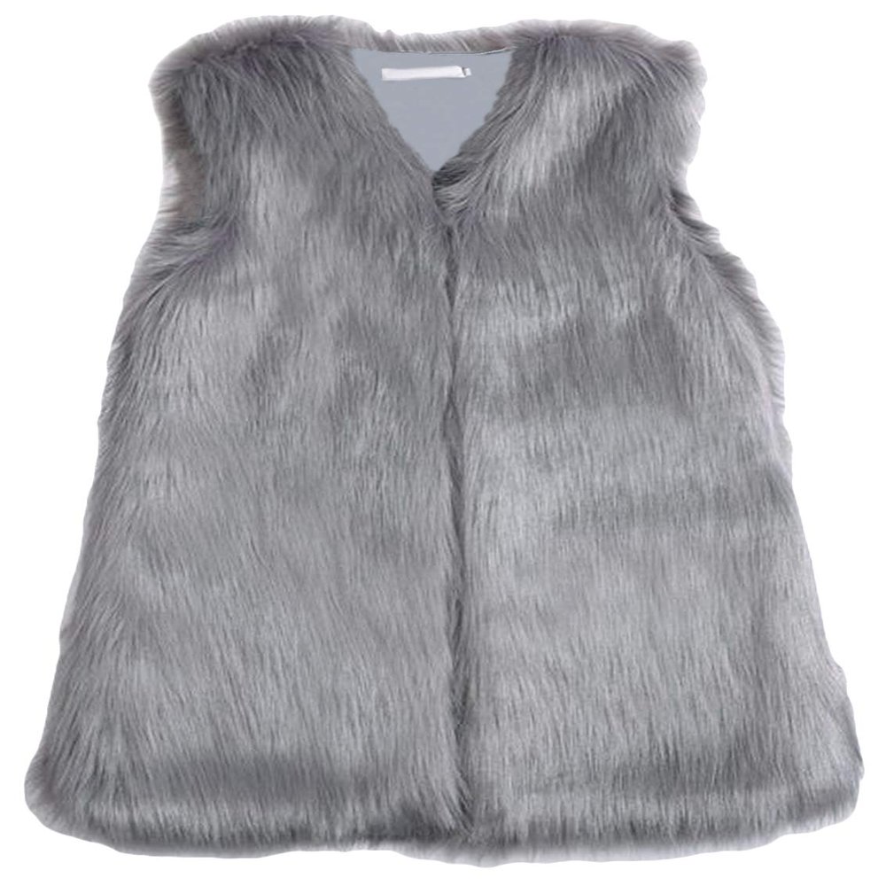 Youhan Women's Faux Fur Vest Coat Sleeveless Jacket (Medium, Gray)