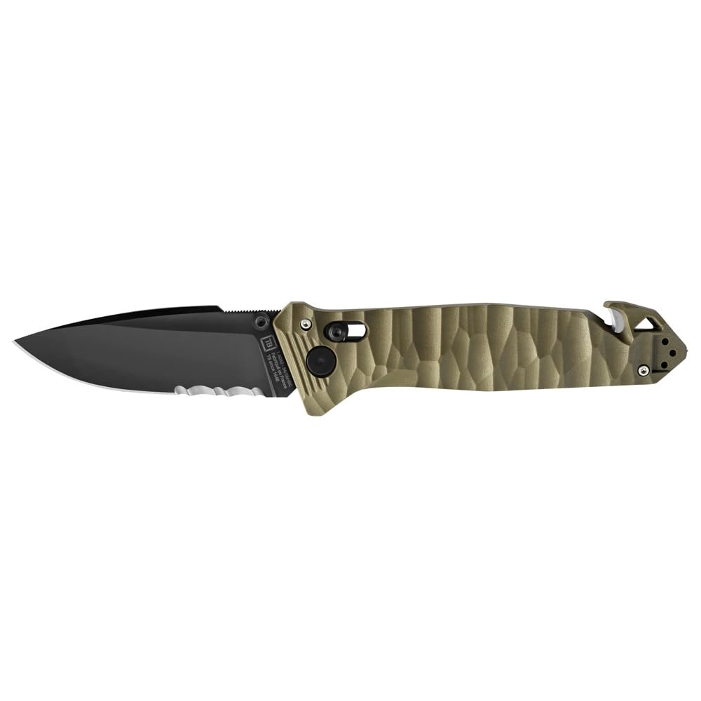 TB Outdoor 11060053 C.A.C. S200 3.75" Serrated Nitrox Blade Green Folding Knife