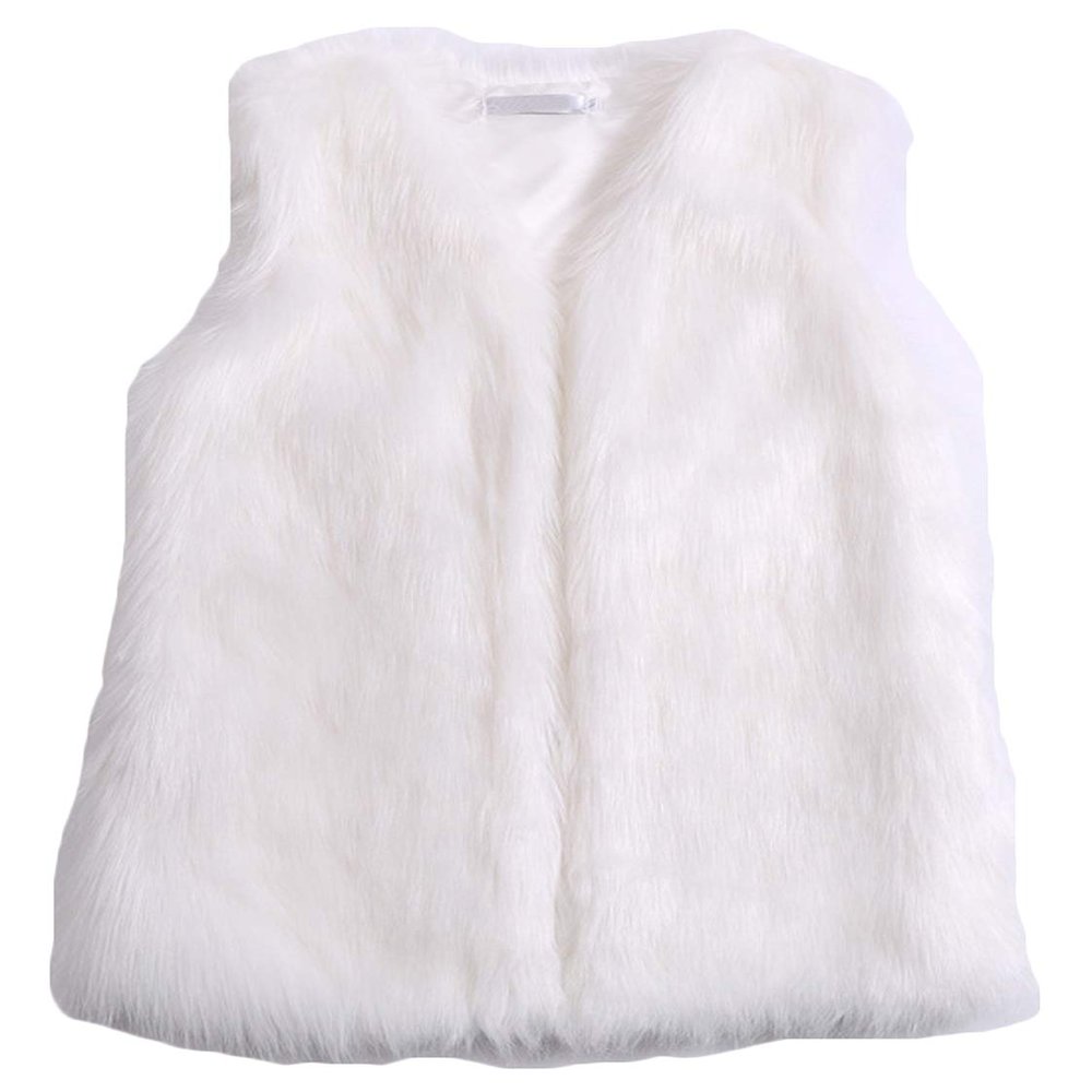 Youhan Women's Faux Fur Vest Coat Sleeveless Jacket (X-Small, White)