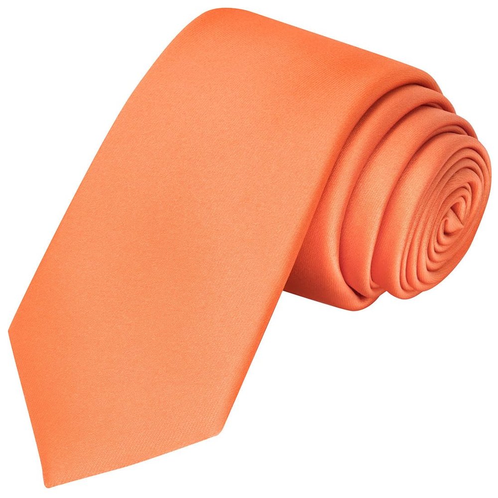 KissTies Tangerine Boys Tie Orange Satin Necktie For Kids Teens Ties + Gift Box