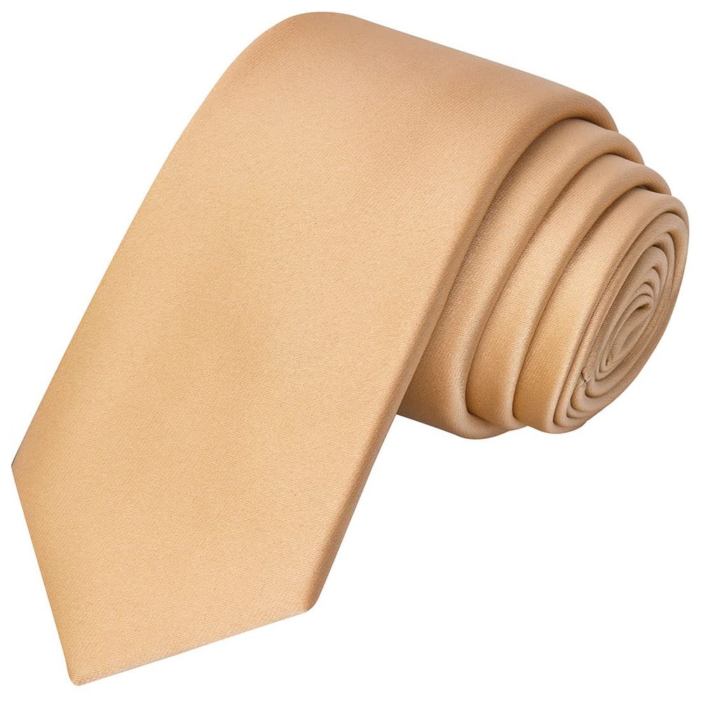 KissTies Boys Sand Color Tie Gold Champagne Satin Necktie For Teens + Gift Box