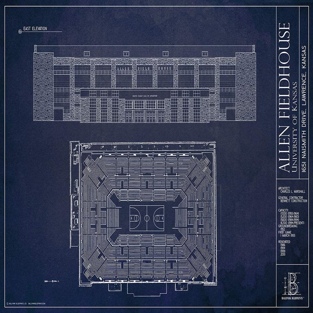 Ballpark Blueprints Allen Fieldhouse Blueprint-Style Print