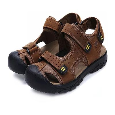 Asifn Men's Sports Hiking Sandals Adjustable Casual Athletic Fisherman Beach Leather Closed Toe Anti Collision Summer Yellow(11.5-12 M US