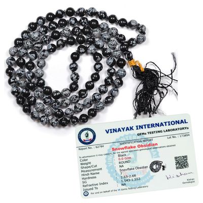 Reiki Crystal Products Black and Grey 108 Beads Crystal Snowflake Obsidian 6 mm Stone Mala for Men and Women