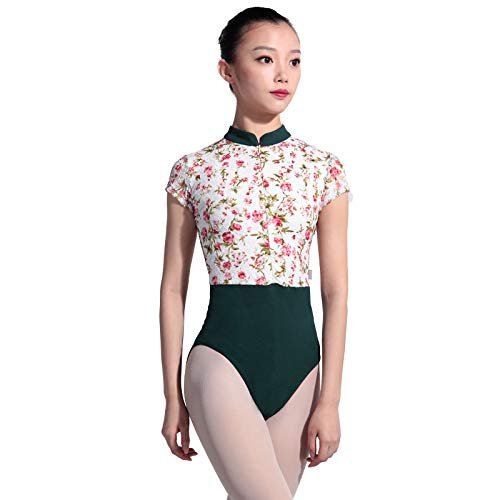 Baiwu Dance Chinese Style Ballet Leotard Lace Ballet Leotards Zipper (Dark Green, L 170)