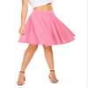 EXCHIC Women's Casual Stretchy Flared Midi Skater Skirts Basic A-Line Pleated Midi Skirt (XL, Pink) view 3