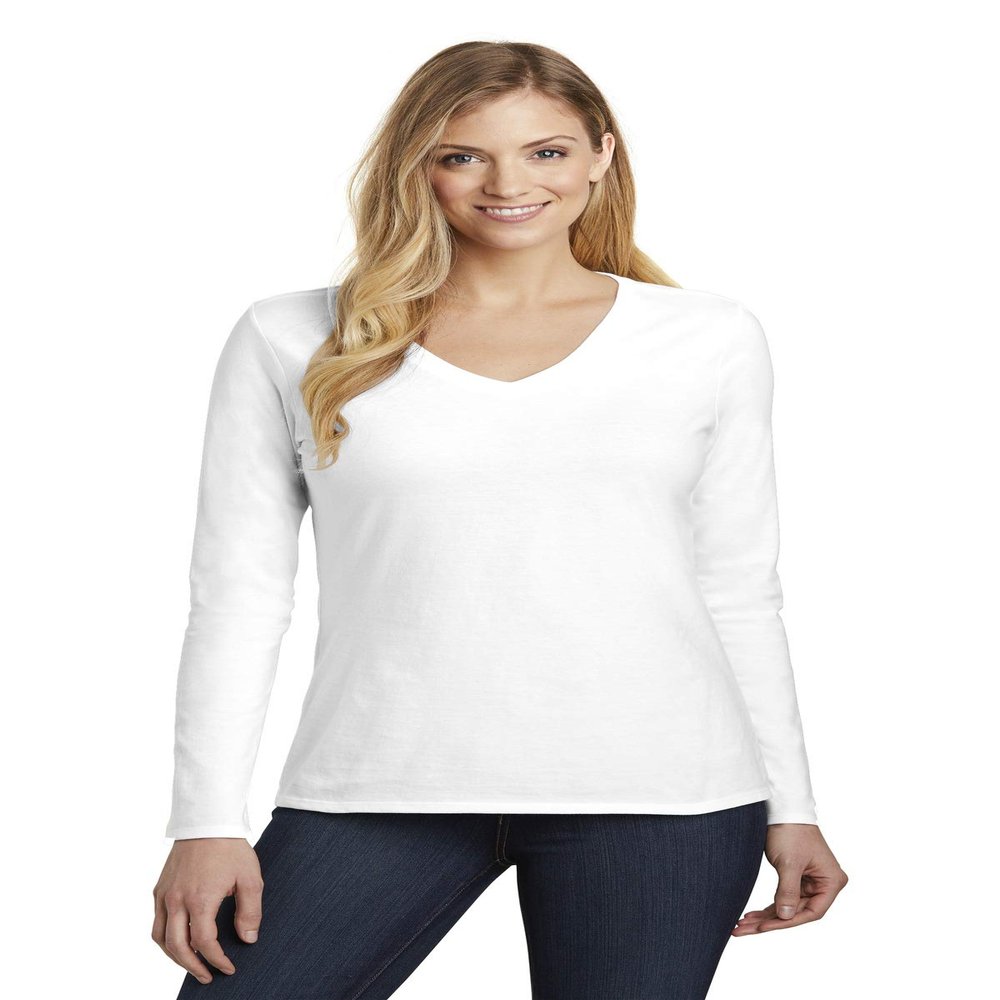 District Women's Very Important Tee Long Sleeve V-Neck 3XL White